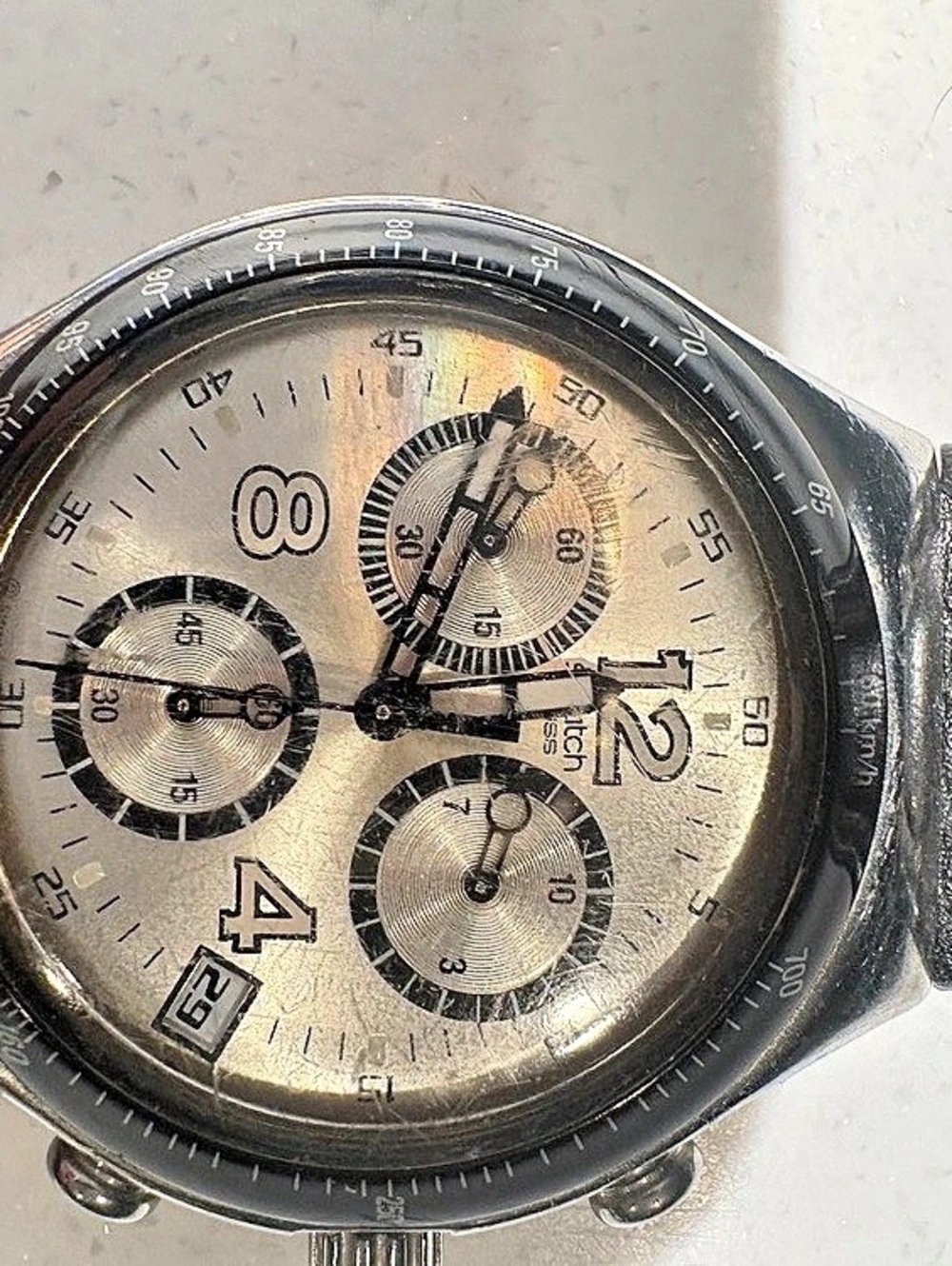 Swatch Chronograph Watch in Black & Silver